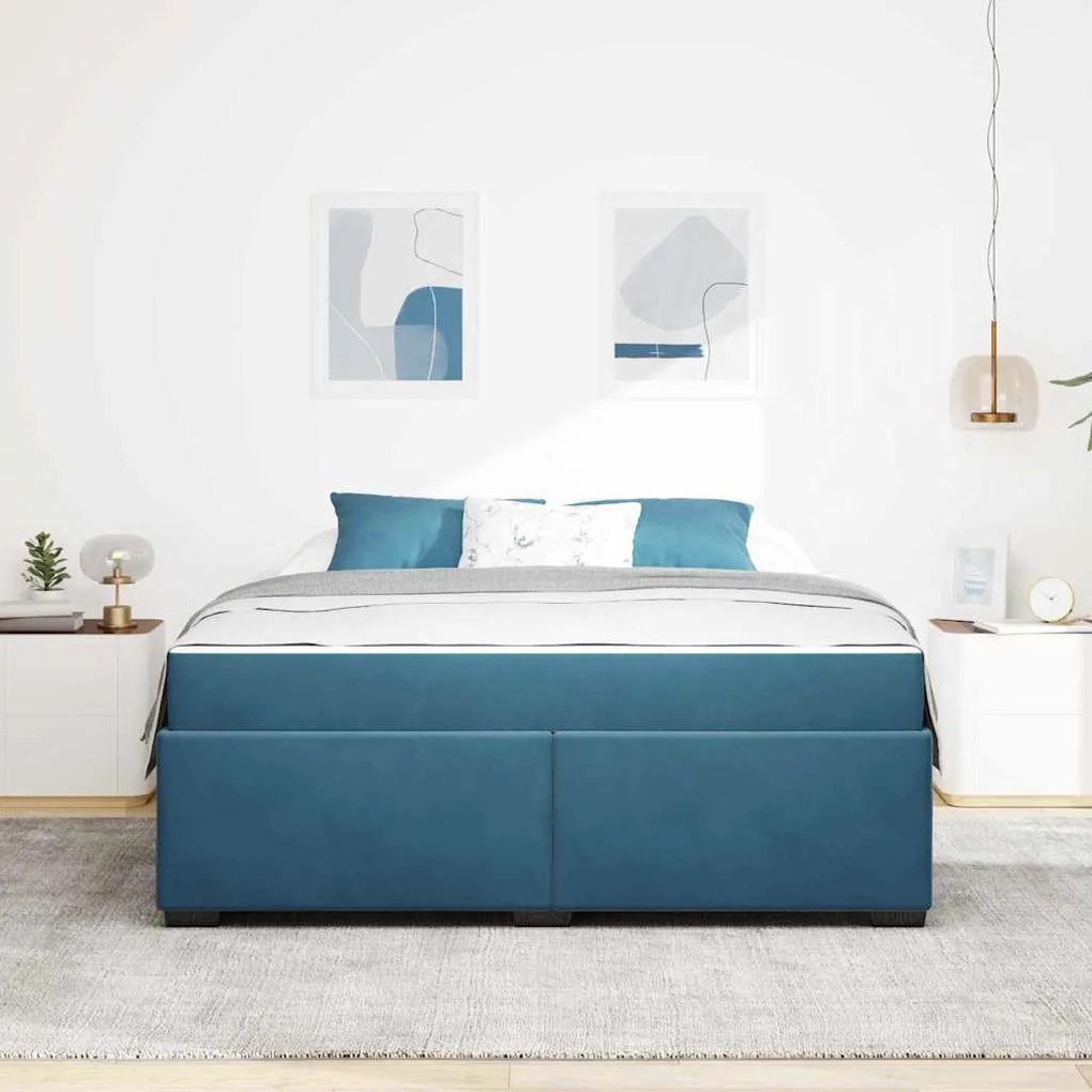 Estrutura de cama com colchão Azul escuro 180 x 200 cm Veludo