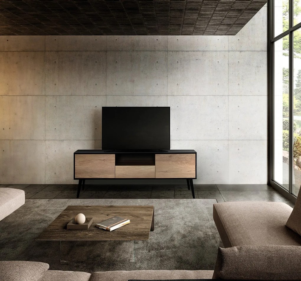 Móvel de TV "Maxim" – Preto &amp; Taupe – 160 x 58 x 41 cm – Design Modern