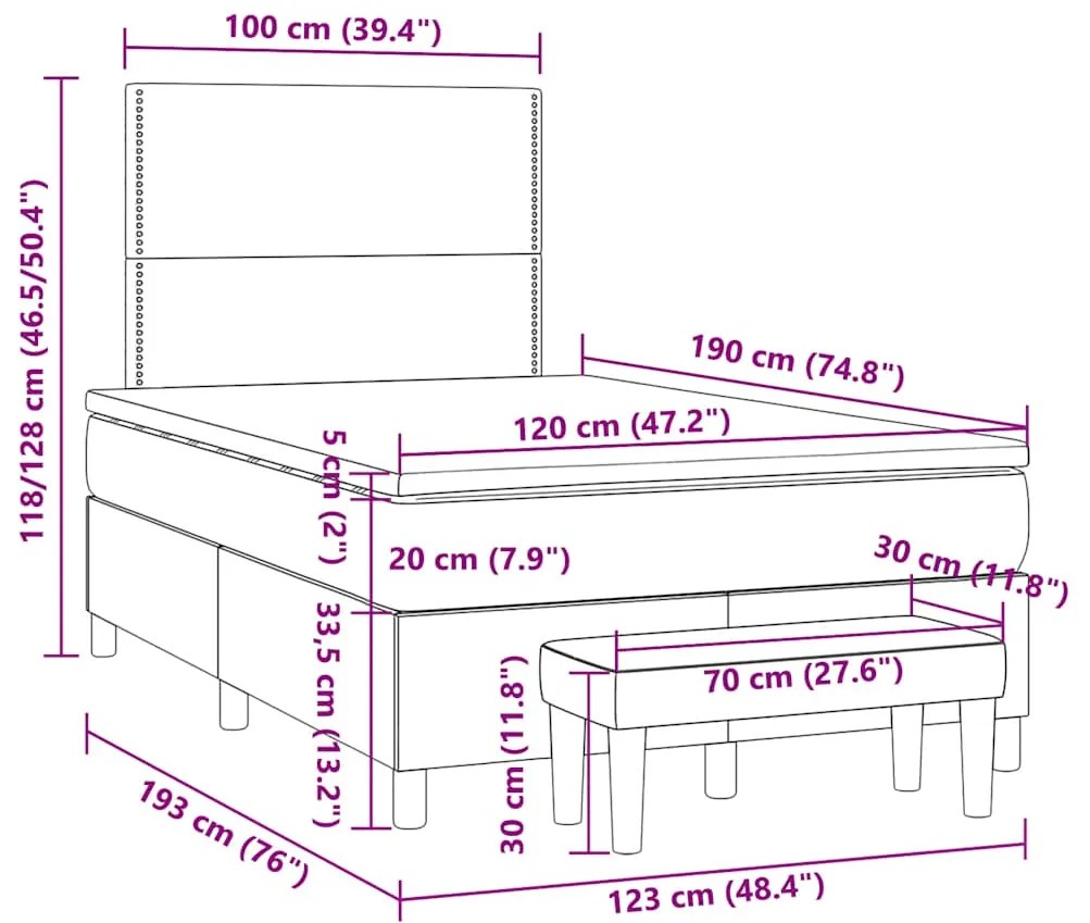 Cama boxspring com colchão 120x190 cm tecido cinzento-escuro