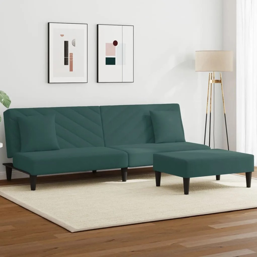 vidaXL 2 pcs conjunto de sofás com almofadas veludo verde-escuro