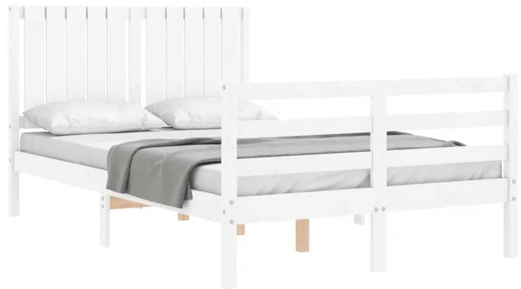 Estrutura de cama de casal c/ cabeceira madeira maciça branco