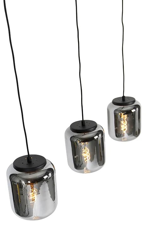 Candeeiro de suspensão design preto com vidro fumê 3 luzes - Bliss Design
