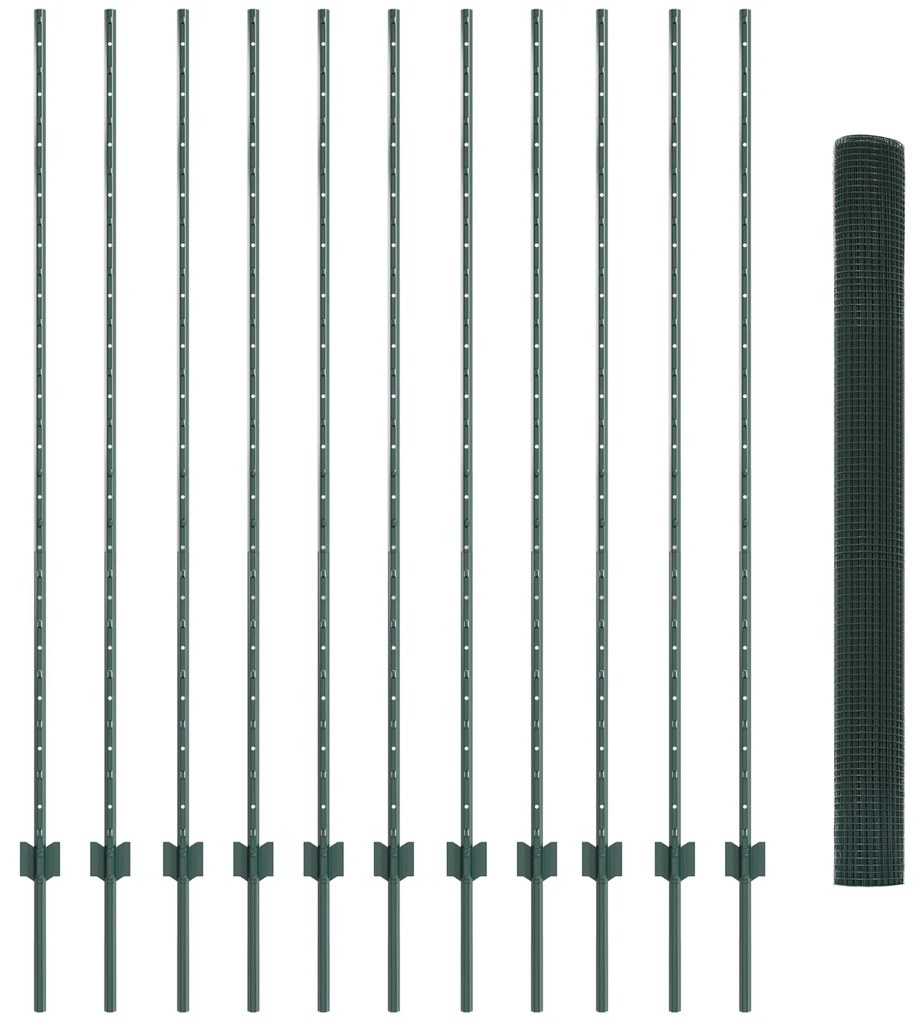 Cerca de Arame Soldado com 11 Postes U Verde 1.6x25 m Aço