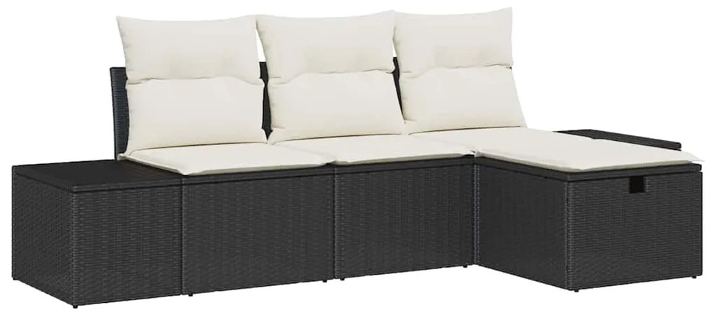 Conjunto de Sofá de Jardim em 4 Peças com Almofadas de Vime Preto