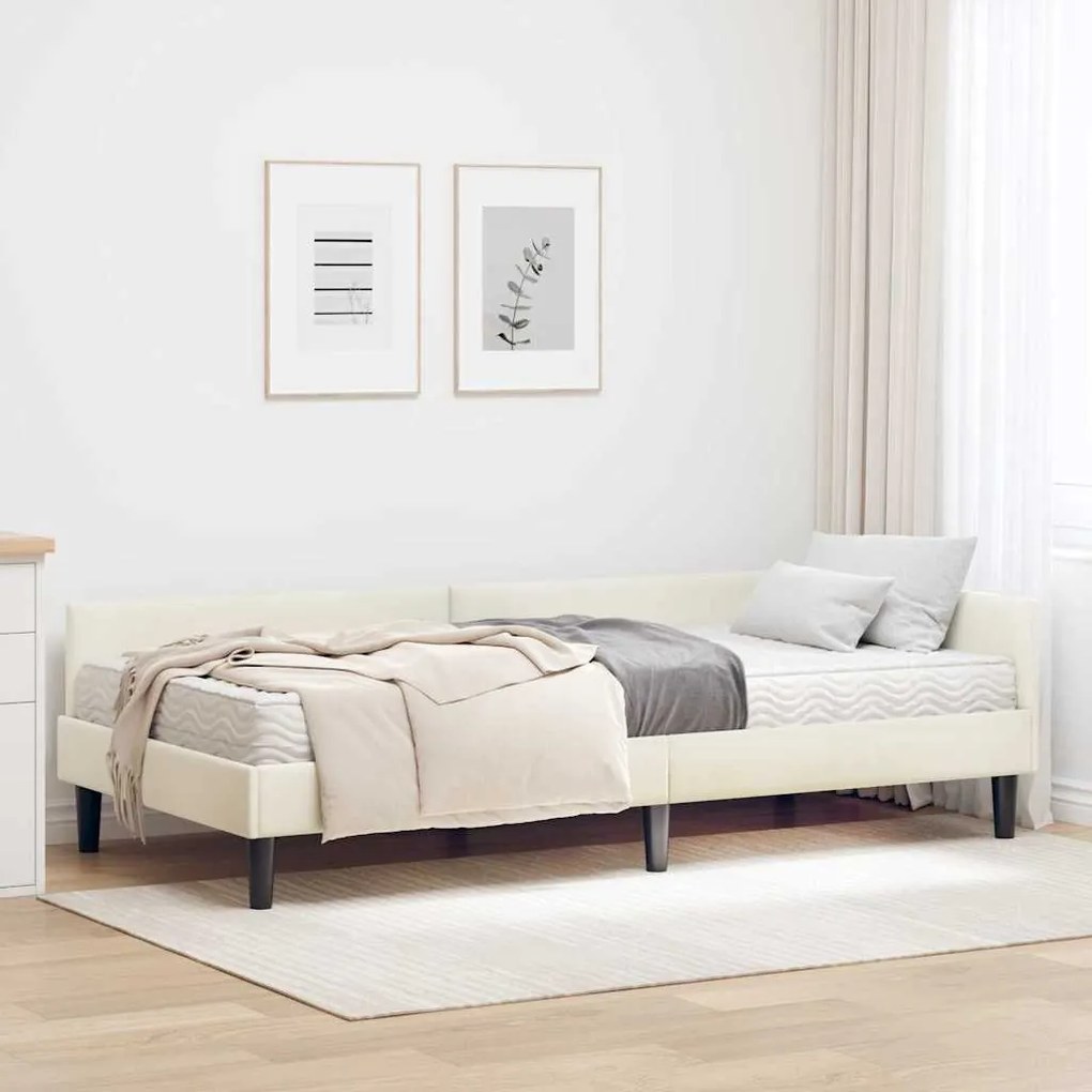 vidaXL Estrutura de Cama de Canto com Colchão 2 pcs Creme Veludo