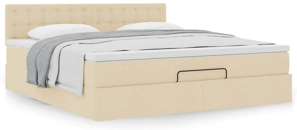 Estrutura de cama otomana com colchão tecido creme 160x200cm