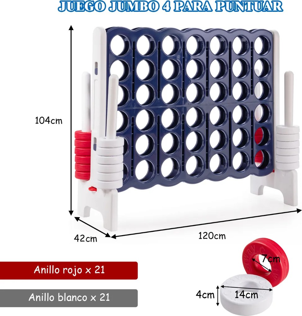 Jogo 4 em Linha Gigante para Crianças e Adultos, 120 x 42 x 104 cm, Leve e Portátil, Azul