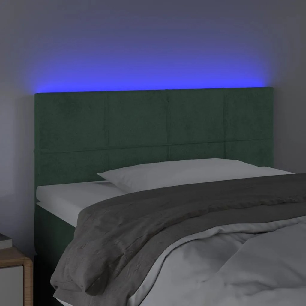 Cabeceira de cama c/luzes LED veludo 100x5x78/88cm verde-escuro