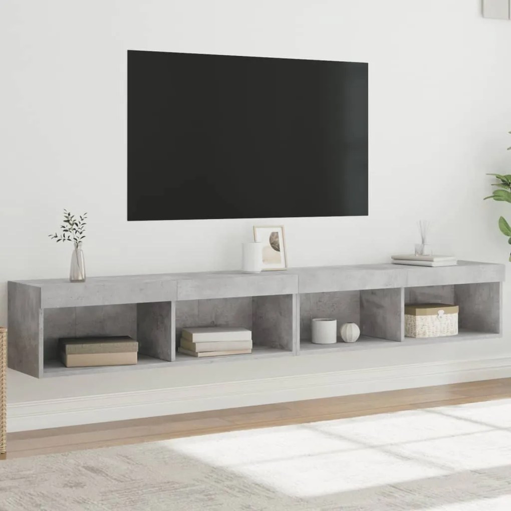 vidaXL Móveis de TV com luzes LED 2 pcs 100x30x30 cm cinzento cimento