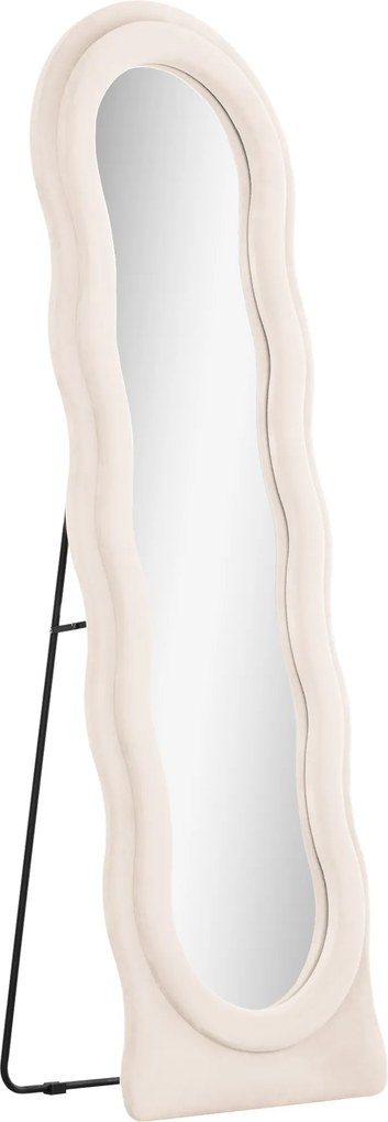 HOMCOM Espelho de Pé 50x160 cm Espelho de Corpo Inteiro ou de Parede com Desenho Assimétrico e Estrutura de Veludo Creme | Aosom Portugal