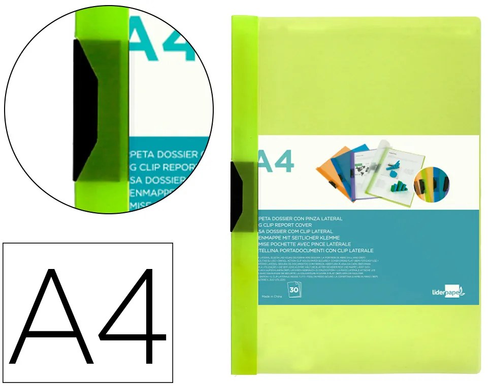 Bolsa Dossier com Clip Lateral Din A4 Verde 30 Folhas