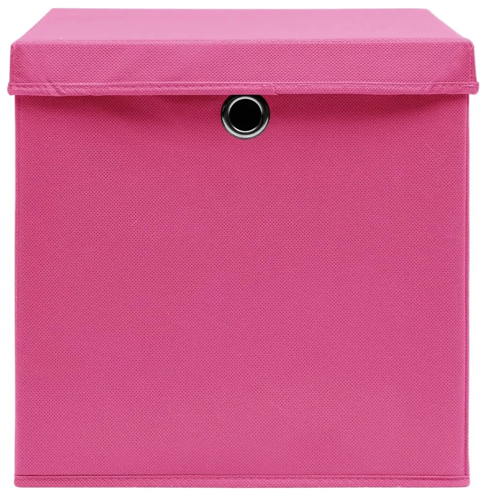 Caixas de arrumação com tampas 10 pcs 32x32x32 cm tecido rosa