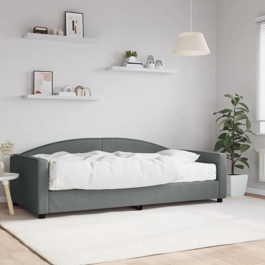 3197176 vidaXL Sofá-cama com colchão 100x200 cm tecido cinzento-escuro