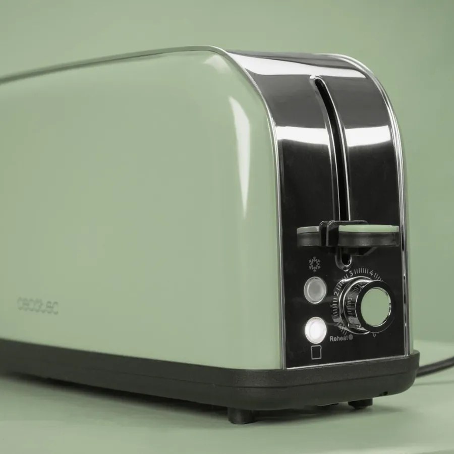 Torradeira vertical Toastin' time 850 Green Long de aço com ranhura longa e suporte para pãezinhos