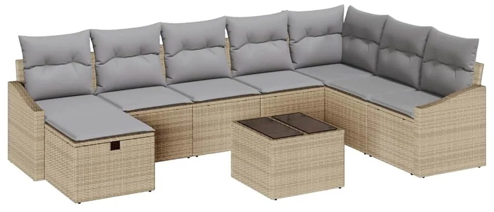 Conjunto de Sofá de Jardim em 9 Peças com Almofadas Bege Polyrattan