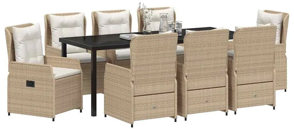 Conjunto de Jantar de Jardim 9 Peças Bege em Rattan Sintético