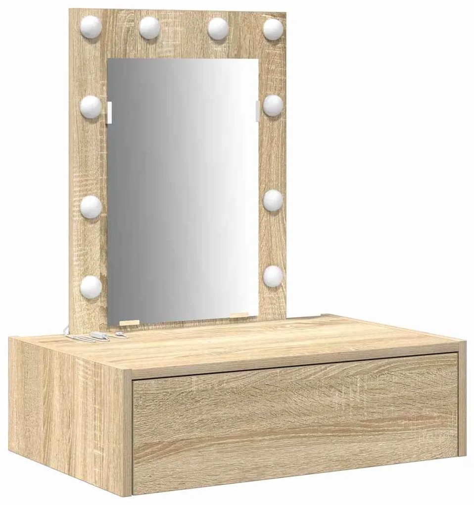 Mesa de Maquilhagem Montada na Parede com Luzes LED Carvalho Sonoma
