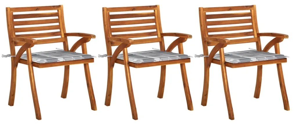 vidaXL Cadeiras de jantar jardim c/ almofadões 3 pcs madeira acácia