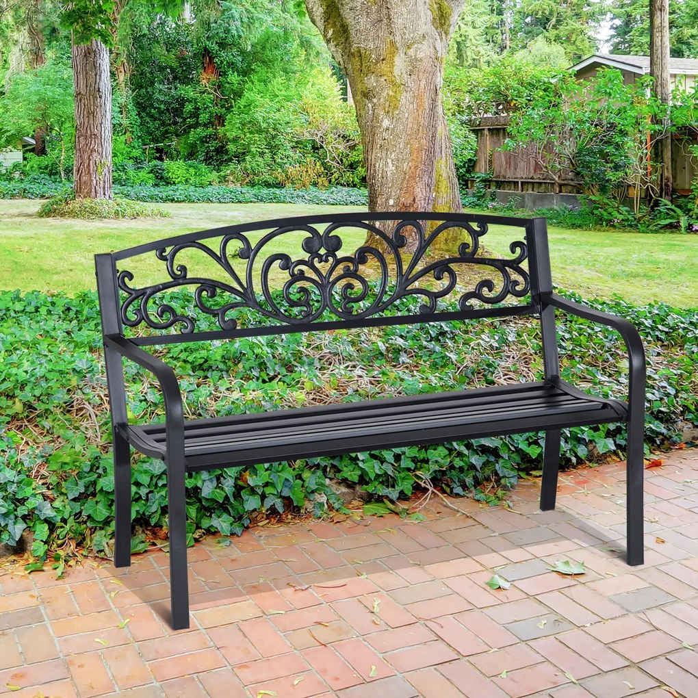 Banco de jardim para terraço em ferro fundido, 2 lugares, 127 x 60 x 87 cm, carga máxima de 240 kg preto