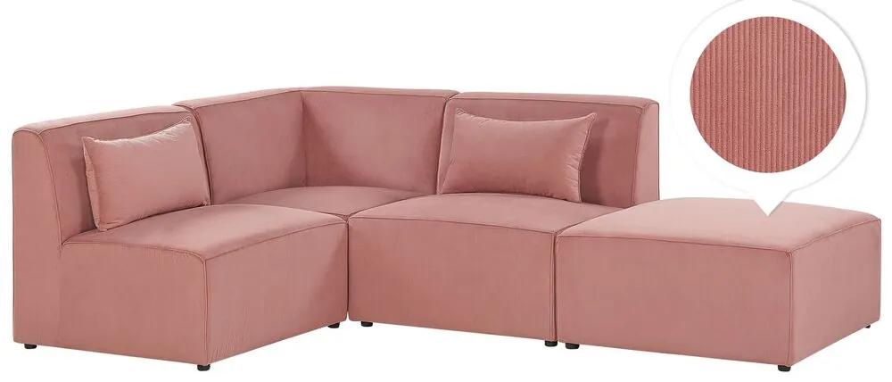 Sofá de canto esquerdo com 3 lugares e repousa-pés em bombazine rosa LEMVIG Beliani