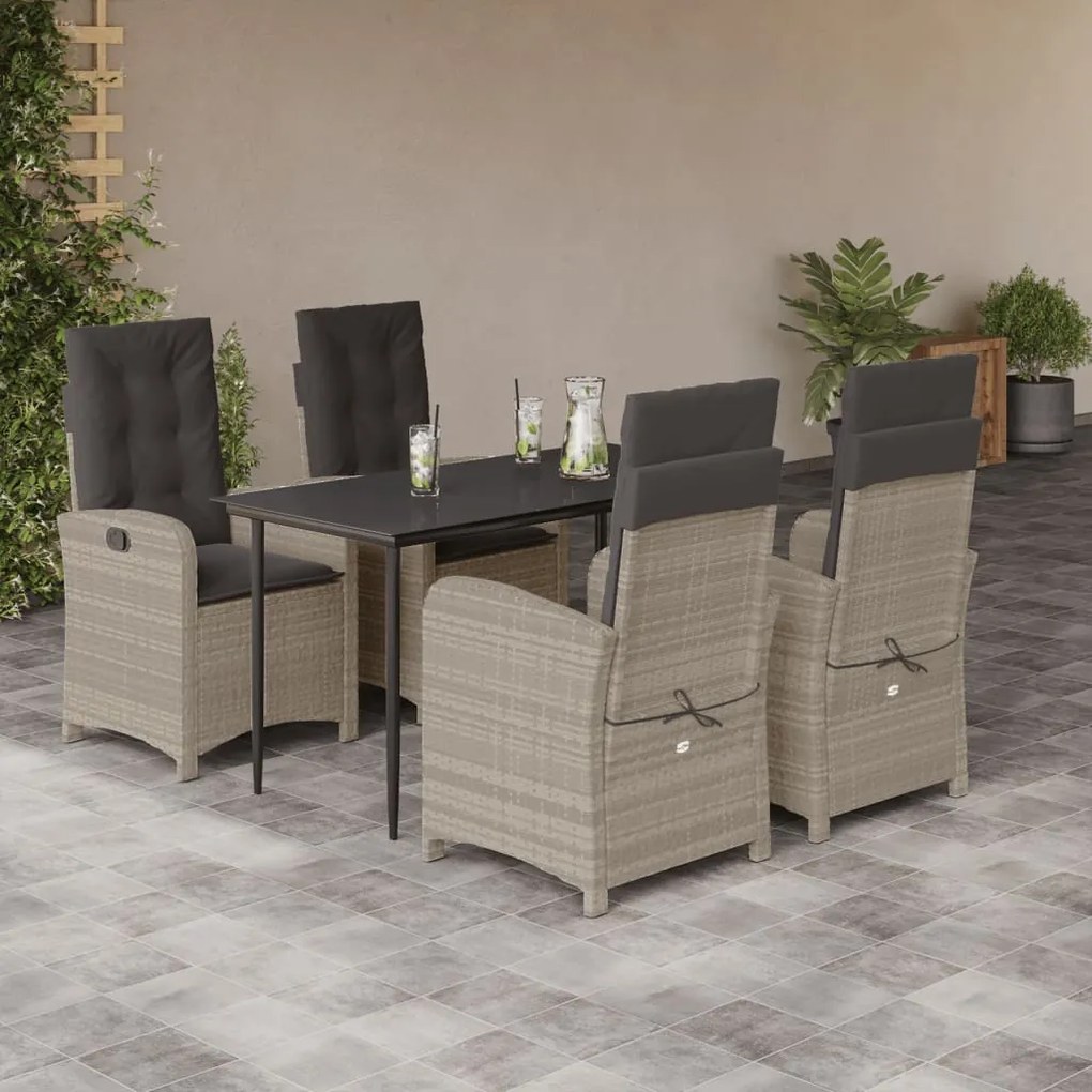 vidaXL 5 pcs conjunto de jantar p/ jardim c/ almofadões cinzento claro