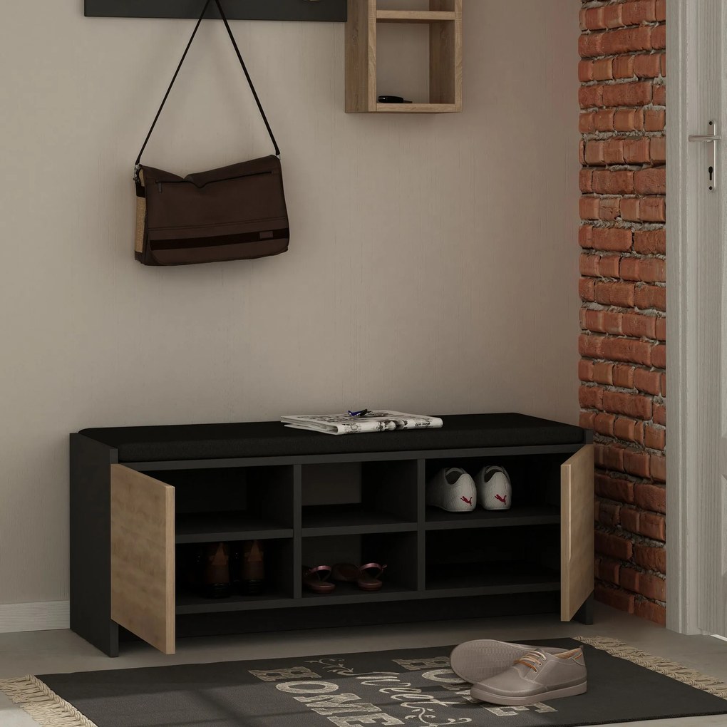Sapateira Zulla – Antracite e Carvalho – 110x43x37 cm