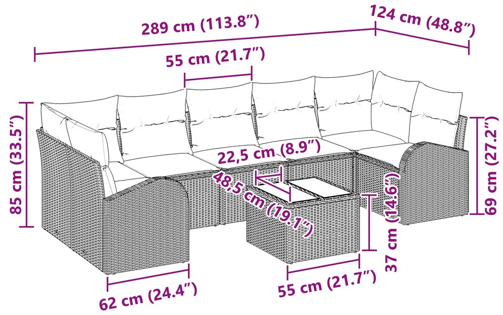 Conjunto de Sofás de Jardim vidaXL de 8 Peças com Almofadas Castanho R