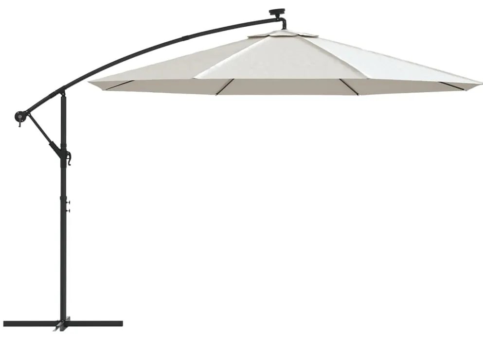 Guarda-sol cantilever c/ luzes LED e poste metal 350 cm areia