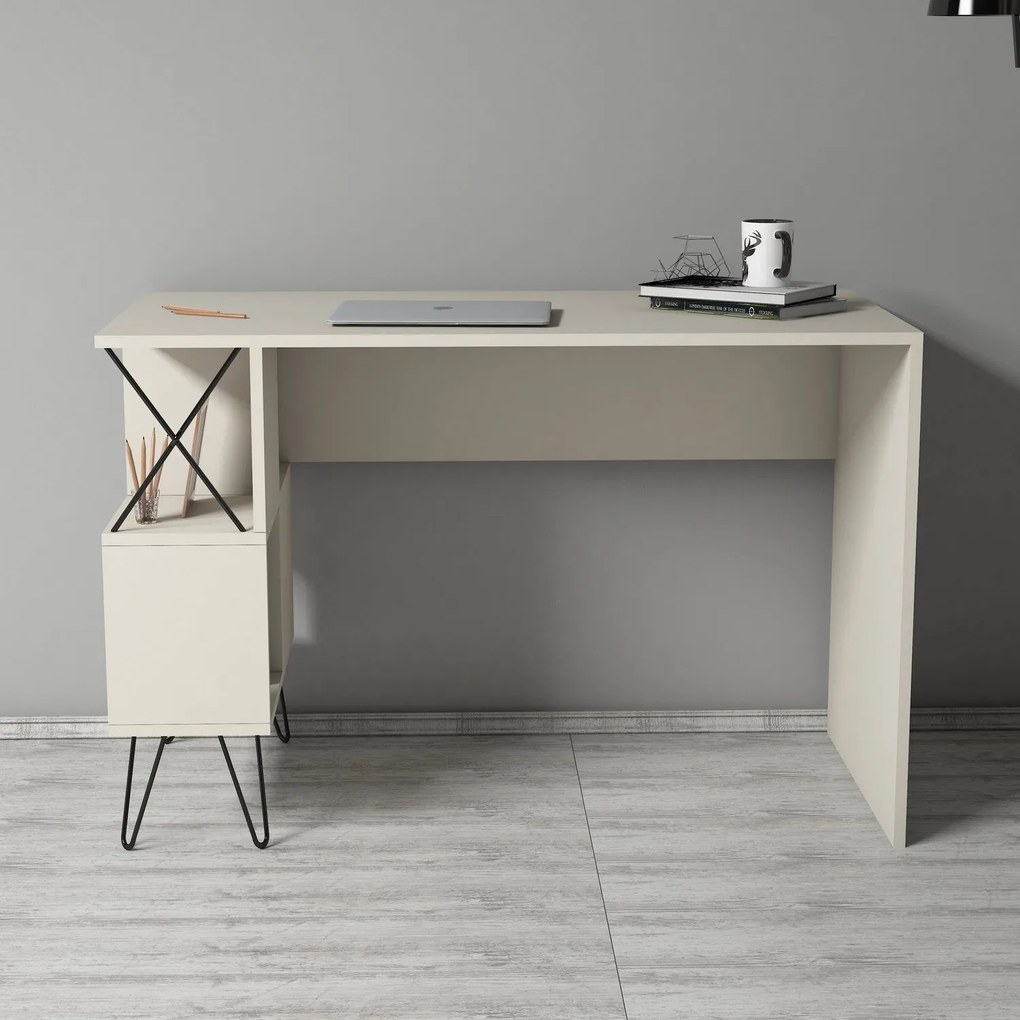 Secretária de Estudo Extra – Creme e Preto – 120 cm x 78,8 cm x 60 cm