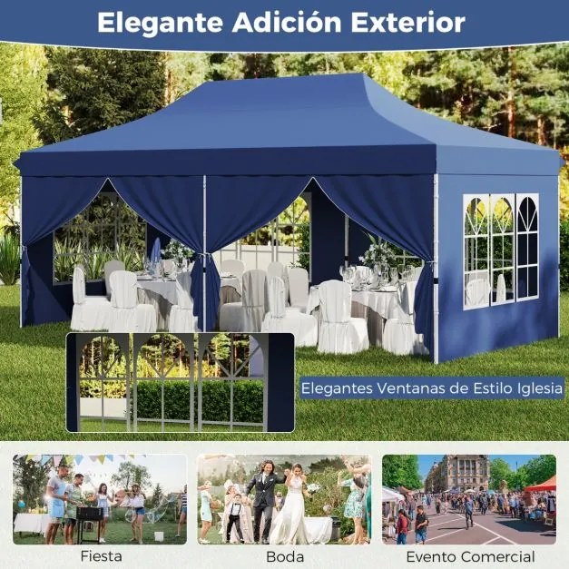 Tenda jardim, festas, eventos de 600 x 300 cm com 6 paredes laterais removíveis, com 6 pesos com bolsa de transporte Azul