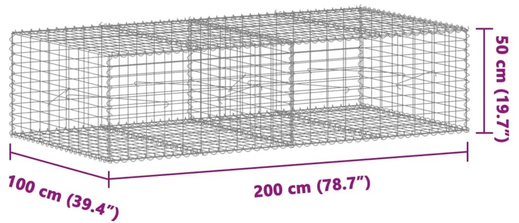 Cesto gabião com cobertura 200x100x50 cm ferro galvanizado