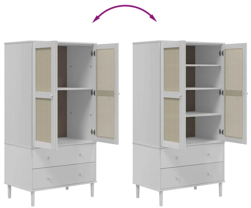 Roupeiro SENJA aspeto vime 90x55x175 cm pinho maciço branco