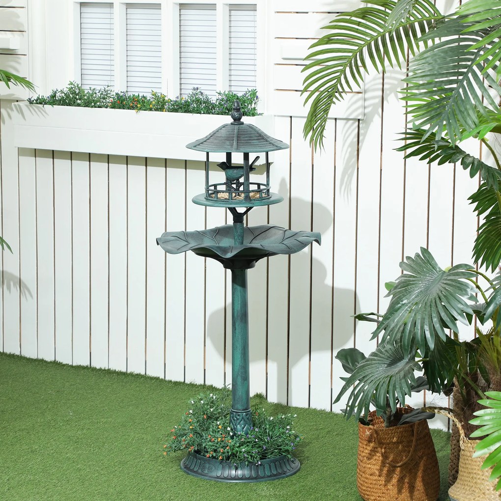 Bebedouro para pássaros e Floreira 3 em 1 Ø 50 x 113 cm, em polipropileno verde-acinzentado