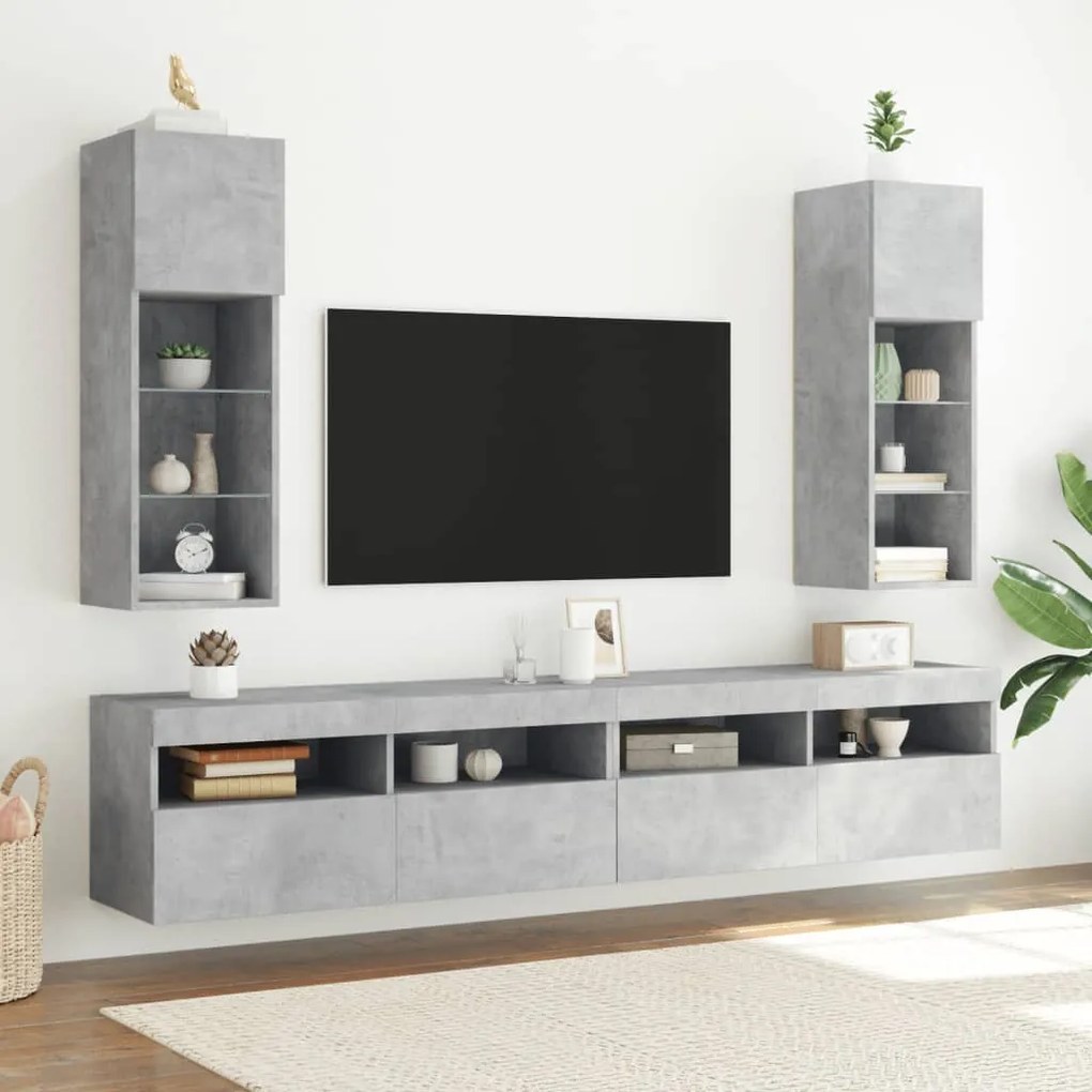 Móvel de TV com luzes LED 30,5x30x90 cm cinzento cimento