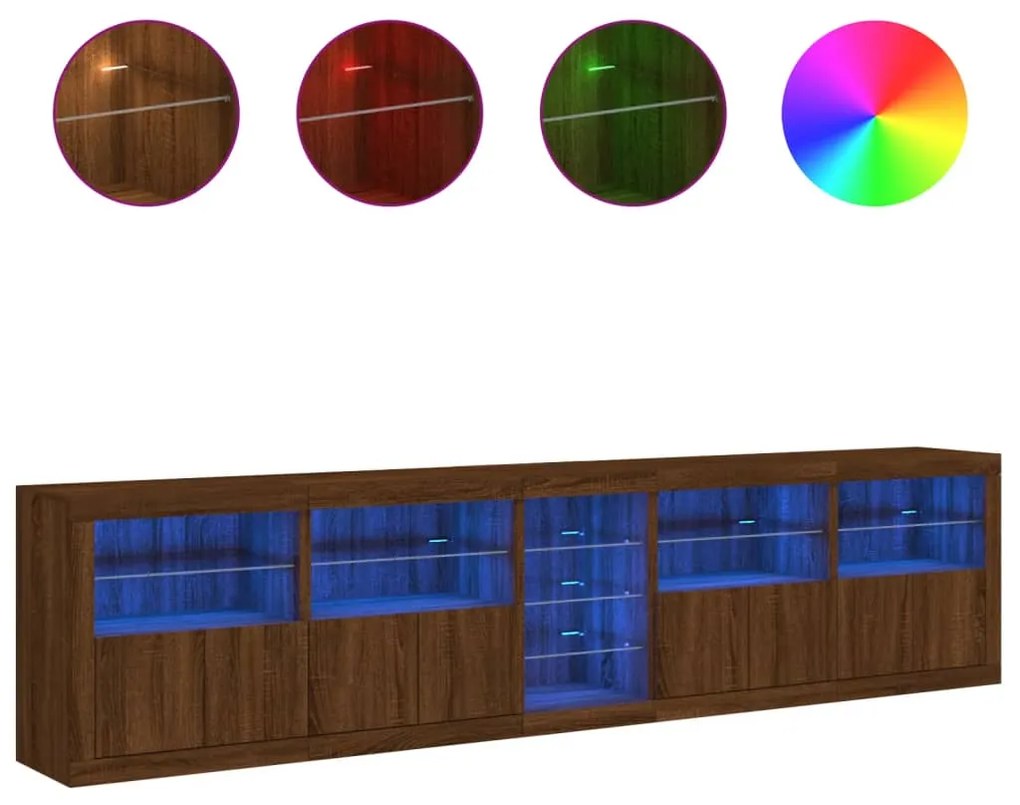 Aparador com luzes LED 283x37x67 cm carvalho castanho