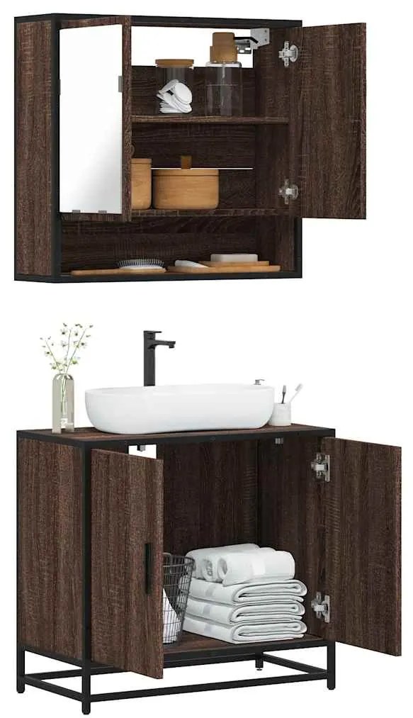 vidaXL 2 pcs conj. móveis WC derivados madeira cor carvalho castanho