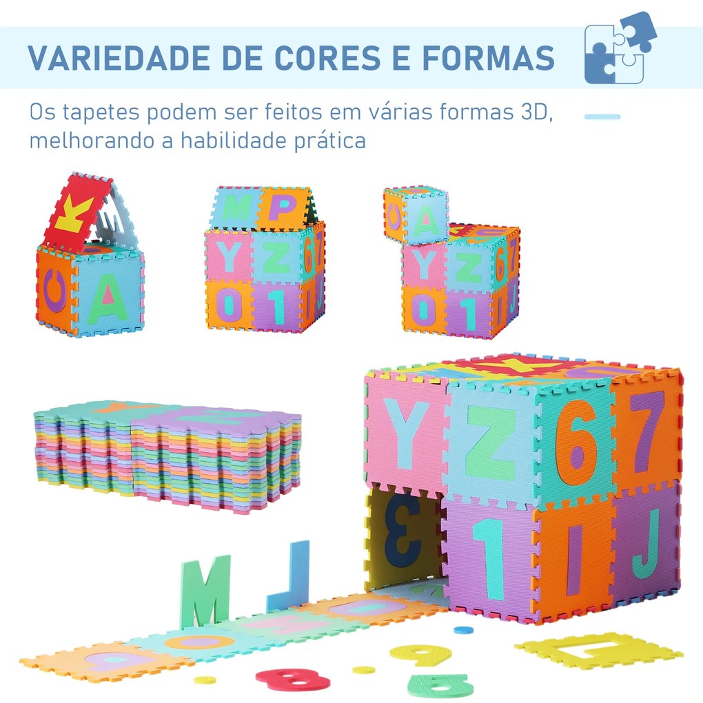 HOMCOM Tapete puzzle infantil 36 peças de 31x31cm Números de 0 a 9 e 26 letras do alfabeto Tapete de borracha de espuma para bebês e crianças 3,24㎡
