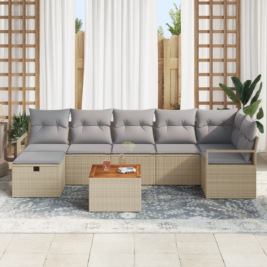 Conjunto de Sofá de Jardim de 8 Peças com Almofadas de Rattan Bege vid