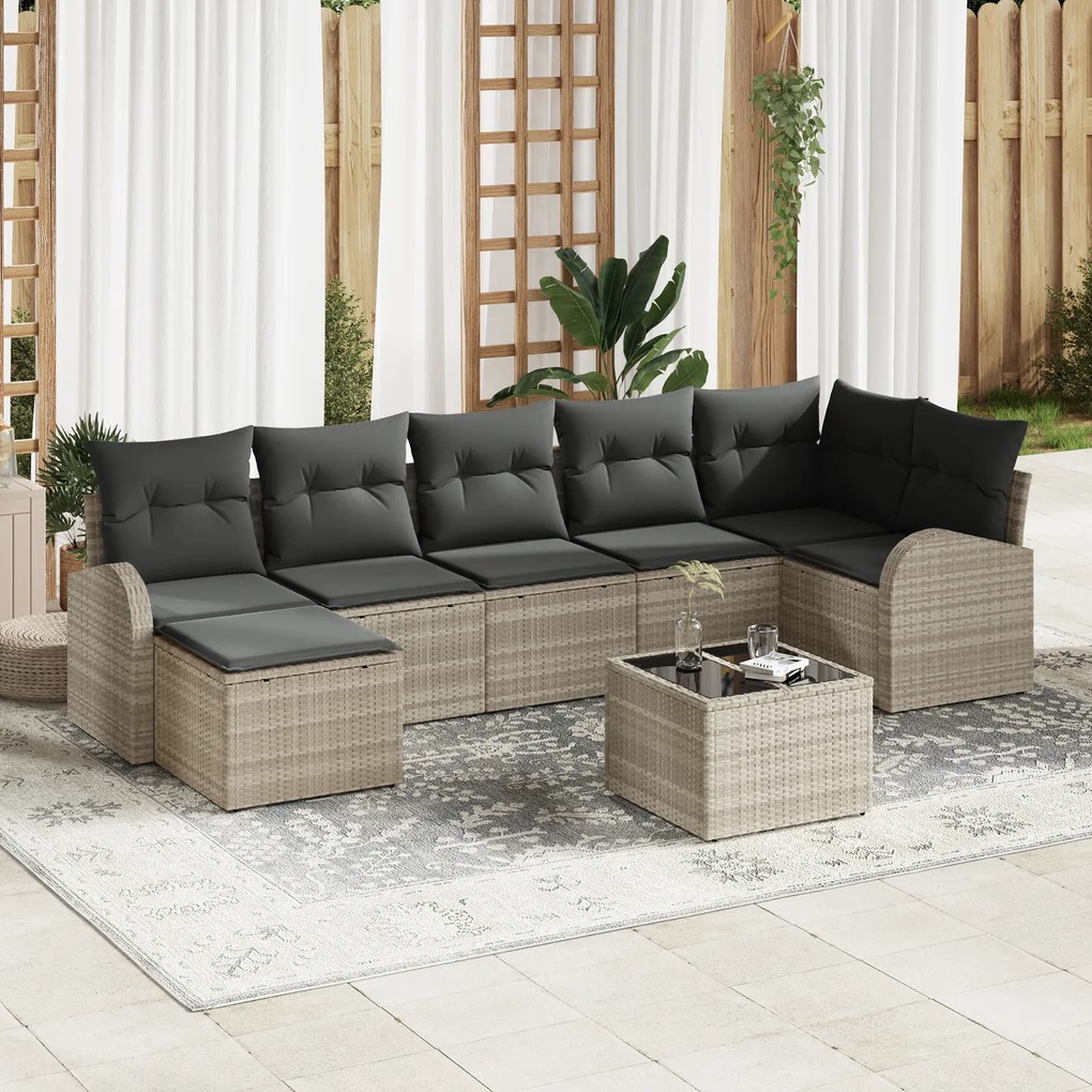 Conjunto de Sofá de Jardim vidaXL de 8 Peças com Almofadas Cinza Ratta