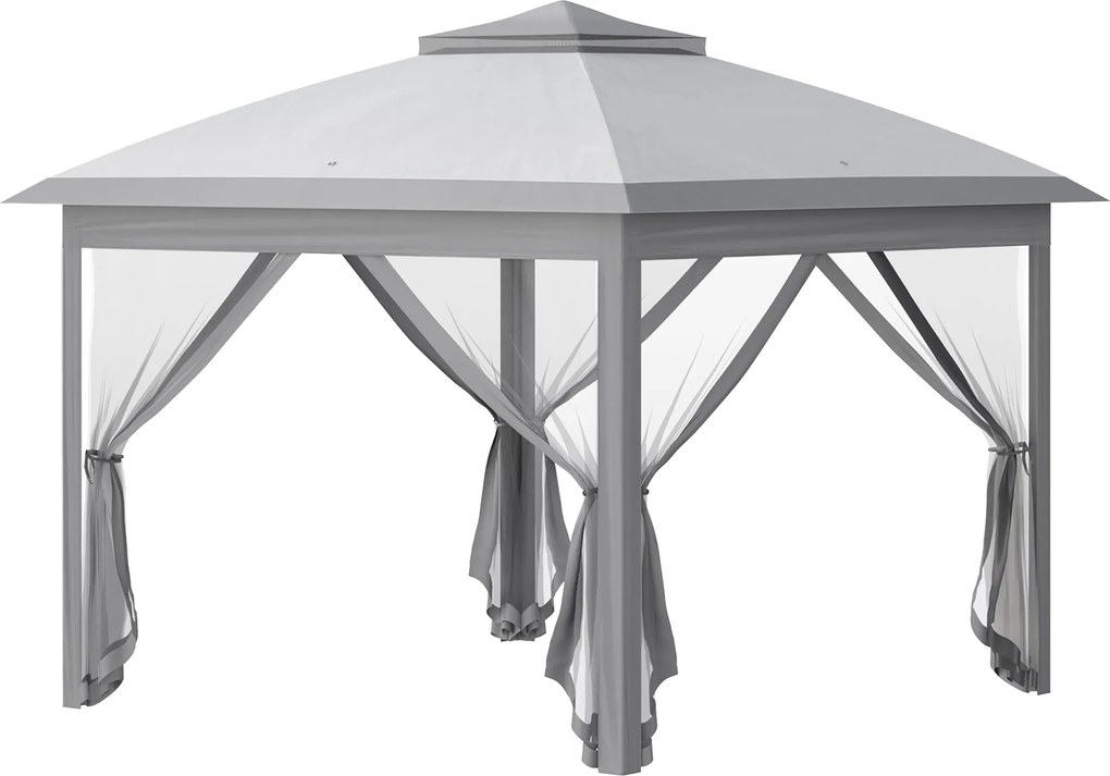 Outsunny Tenda Dobrável de Jardim 3,3x3,3 m para Exterior com Teto Duplo Altura Ajustável 4 Redes Mosquiteiras e Bolsa de Transporte Cinzento | AOSOM Portugal