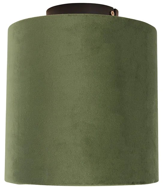 Candeeiro de teto com abajur de veludo verde com dourado 20 cm - Combi Preto Country / Rústico