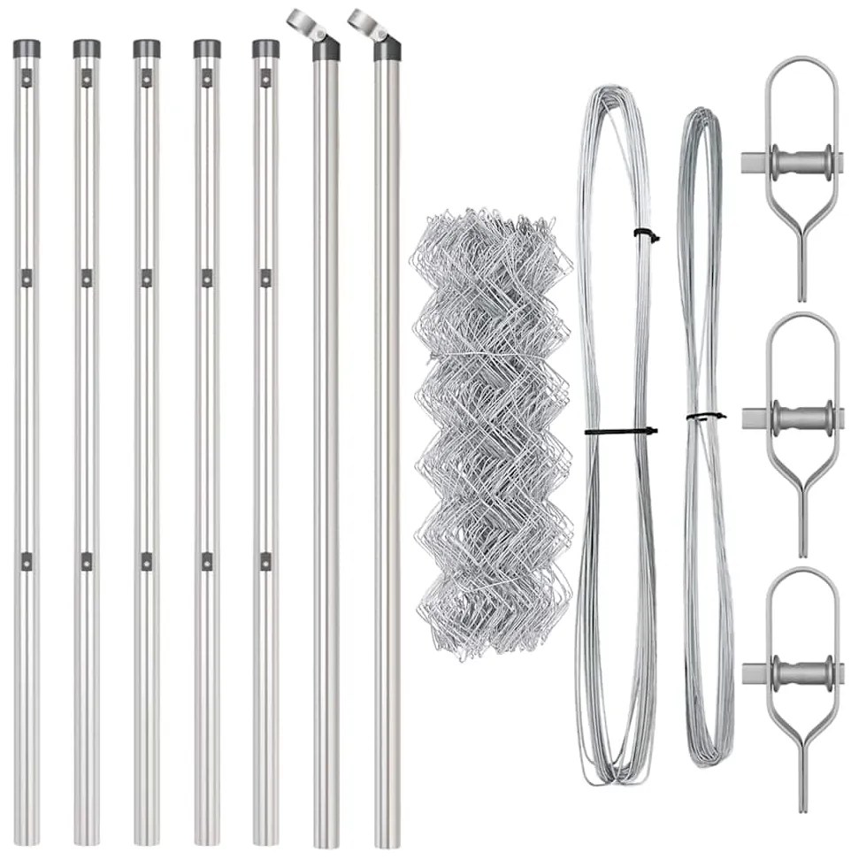 Conjunto de Postes de Cerca Prateado 0.4 x 10 m Aço galvanizado