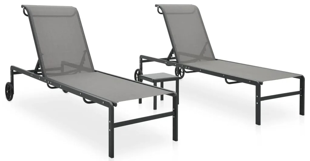 Espreguiçadeiras com mesa 2 pcs textilene e aço