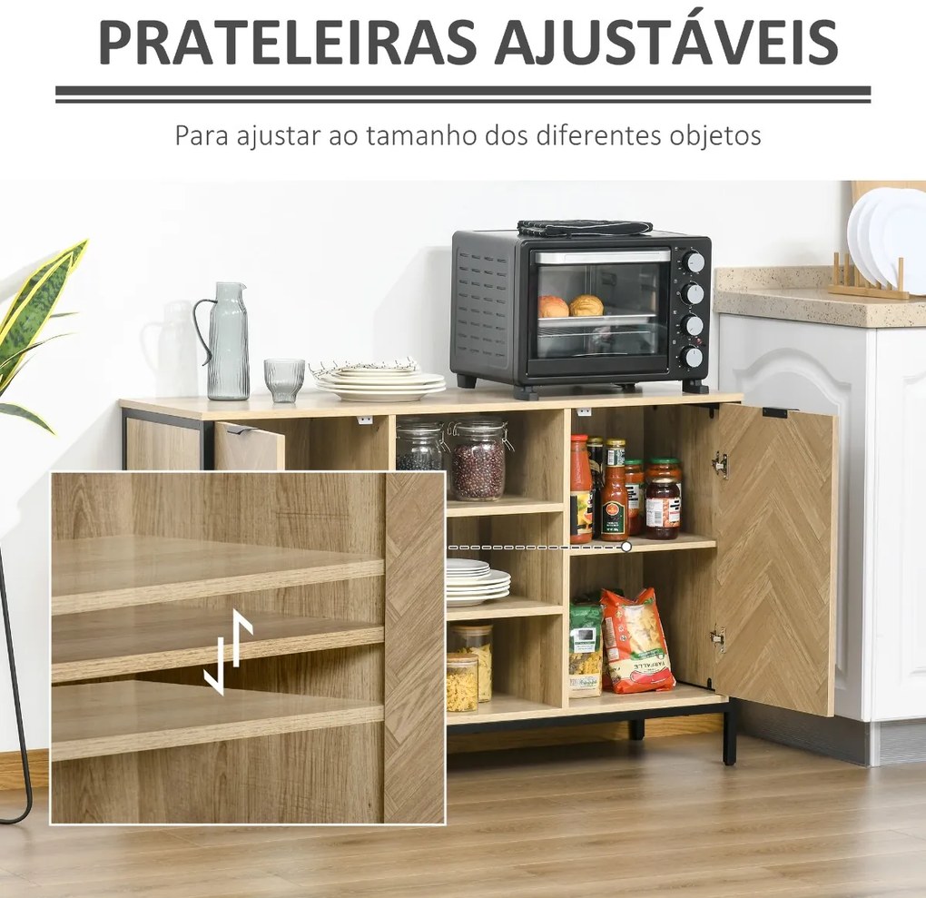 Aparador de Cozinha com 2 Portas Prateleiras Ajustáveis e 3 Compartimentos Abertos Móvel Auxiliar para Sala de Jantar e Sala de Estar 120x39,2x76cm