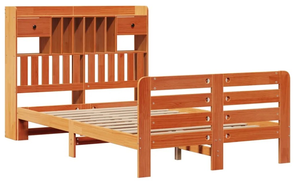 Cama c/ estante sem colchão 120x190cm pinho maciço castanho-mel