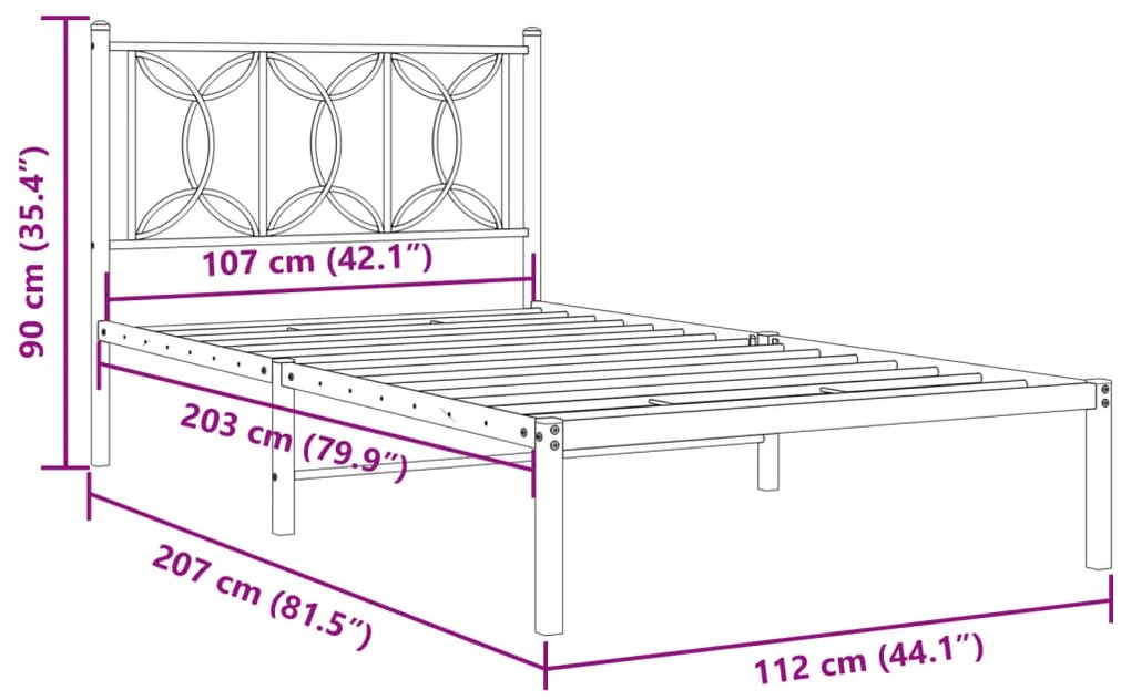 Estrutura de cama com cabeceira 107x203 cm metal preto