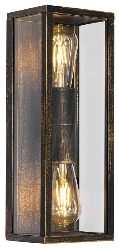 Candeeiro de parede vintage ouro antigo 38 cm 2 luzes IP44 - Charlois Industrial,Clássico / Antigo