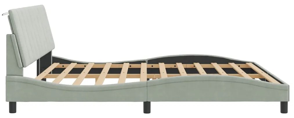 Estrutura de cama c/ luzes LED 200x200 cm veludo cinzento-claro