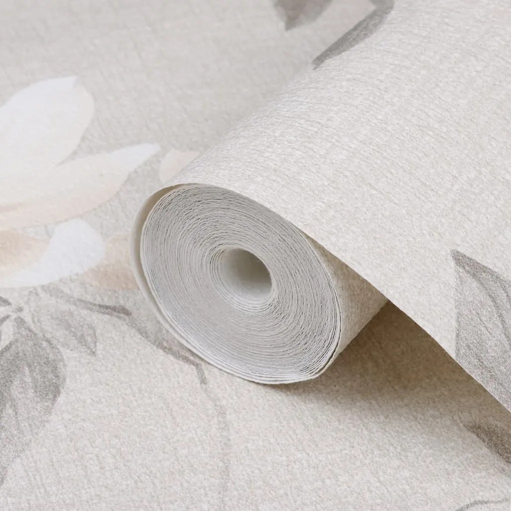 Papel parede 3D c/ padrão flores 10x0,53 m não-tecido cinza