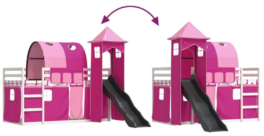 Beliche com escorrega e cortinas 90x200 cm rosa